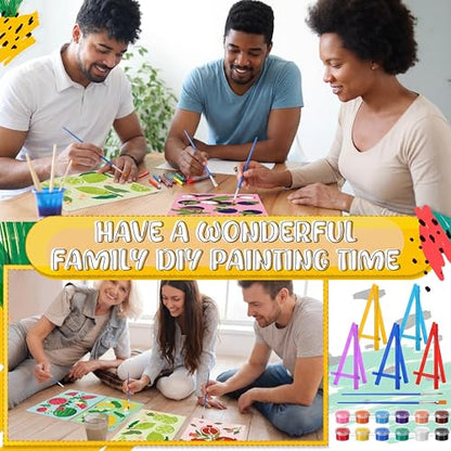 Blosssound 10 Set Pre Printed Canvas Pre Drawn Canvas Painting with Easel Kits 5" x 7" Outline Painting Panels for Beginners, DIY Craft Project, Home Decors(Fruit) - style: Fruit