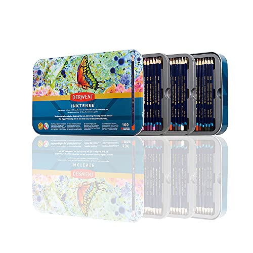 Derwent Inktense Pencils Art Set, 100 Permanent Watercolor Pencils Set in Tin, Premium Colored Pencils for Adults, Water-Soluble Indelible Pencil Collection, 4mm Core, Professional Quality - size: 100 Count (Pack of 1)