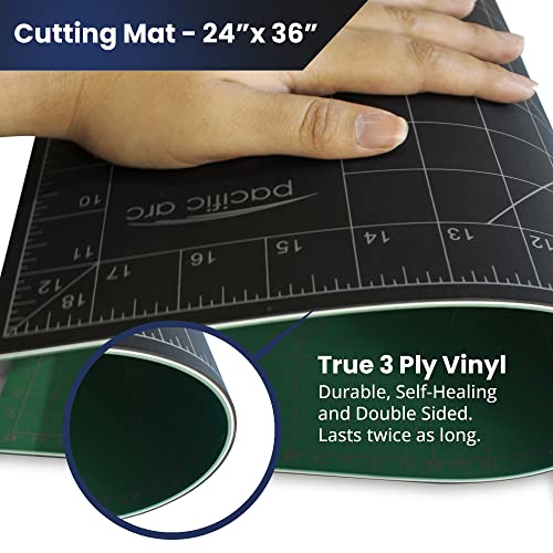 Pacific Arc Double Sided Self Healing Cutting Mat - Thick and Durable Vinyl Rotary Cutting Mat for Sewing & Scrapbook Paper Cutting Mat (24"x36") - size: 24"x36"