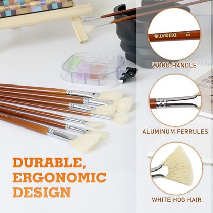DUGATO Hog Hair Fan Paint Brush Set, 9-Piece Long Handle Brushes | Comfortable Wood Handle for Ceramic Pottery Glazing & Painting, Ideal for Acrylic & Oil, Smooth Blending & Texture Effects - size: 9pcs Fan Brushes