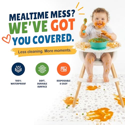 60 Pack Disposable Splat Mats by Eli with Love - Extra Large 49"x49" 100% Waterproof Baby Splat Mat for Under High Chair - Plastic Mat Liner for Floor - Protect from Spills (Moon & Stars, 60 Pack) - color: Moon & Stars, size: 60 Pack