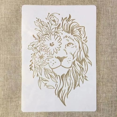 TIAMECH A4 Reusable Flower Eye Lion Stencil for Painting | Male Lion Layering Template, DIY Wall Art, Wood Furniture, Scrapbook & Crafts (8.3x11.7inch) - style: Flower Eye Lion