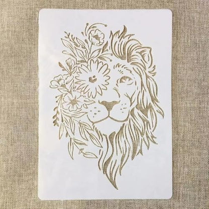 TIAMECH A4 Reusable Flower Eye Lion Stencil for Painting | Male Lion Layering Template, DIY Wall Art, Wood Furniture, Scrapbook & Crafts (8.3x11.7inch) - style: Flower Eye Lion
