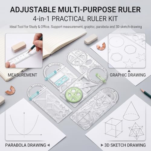 11pcs Geometric Drawing Templates Multifunctional Measuring Geometry Rulers