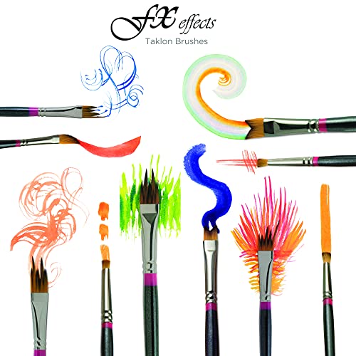 Creative Mark FX Effects Taklon Paint Brushes, Set of 10 - Watercolor, Acrylics & Oil Paint - Soft, Resilient Brush Styles: Multi-Liner, Ribbon, Angular, Dabber, Dagger - w/Resealable Vinyl Pouch
