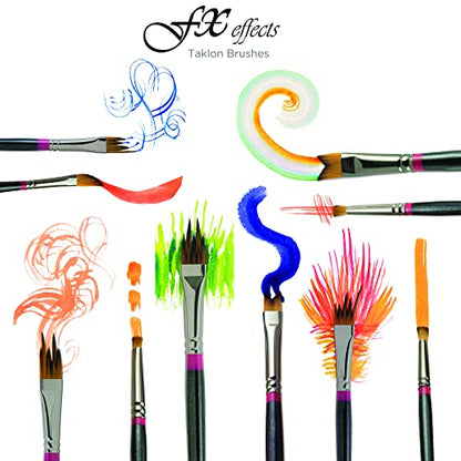 Creative Mark FX Effects Taklon Paint Brushes, Set of 10 - Watercolor, Acrylics & Oil Paint - Soft, Resilient Brush Styles: Multi-Liner, Ribbon, Angular, Dabber, Dagger - w/Resealable Vinyl Pouch