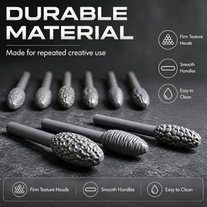 Clay Texture Roller for Art Projects,5/9/18pcs Modeling Pattern Rollers Kit, Single Head/Double Head, Roller Stick, Clay Bead Roller,Clay Texture Tools for Art (Single Head 9pcs+Pottery Tools 9pcs) - color: Single Head 9pcs+Pottery Tools 9pcs