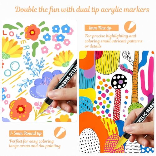 nauets 72 Colors Precision Dual Tip Acrylic Paint Markers Pens - Dot & Fine | Works on Rock, Wood, Fabric, Canvas, Glass, Scrapbook, Paper, Ceramic, Egg, DIY Craft Art Gift - Classroom & School Supplies - color: 72 Colors