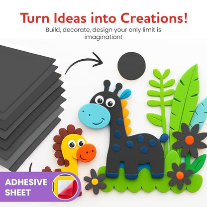 Self-Adhesive EVA Foam Sheets for Crafts – 2mm Thickness 8 Black Sheets, 6 x 9 Inch, Peel & Stick Foam Paper for DIY, Scrapbooking & Kids’ Art. - color: Black - 8 Pack