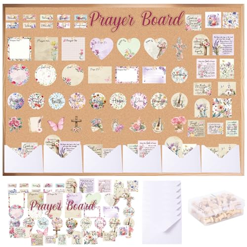 EUOYUFO 114Pcs Floral Prayer Board Kit Christian Gift for Mother's Day Gift Pray for Envelope Set Bible Verse Quotes Prayer Board Supplies DIY Wall Art for Living Room Office(Not Including Board)
