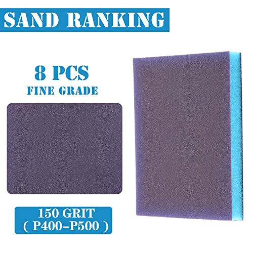 8Pcs 150 Grit Sanding Sponge, Jamiikury Fine Sanding Blocks Washable and Reusable, Wet Dry Sandpaper Sponge for Wood Metal FurniturePaint and Drywall - size: 150 Grits