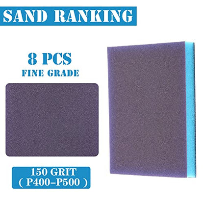 8Pcs 150 Grit Sanding Sponge, Jamiikury Fine Sanding Blocks Washable and Reusable, Wet Dry Sandpaper Sponge for Wood Metal FurniturePaint and Drywall - size: 150 Grits