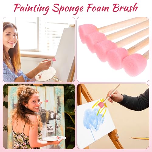 40 Pieces Round Sponge Paint Brush, 0.6 Inch Round Sponge Foam Brush Set Painting Tools for Acrylic Painting and Face Paintbrush Arts and DIY Crafts, Pink