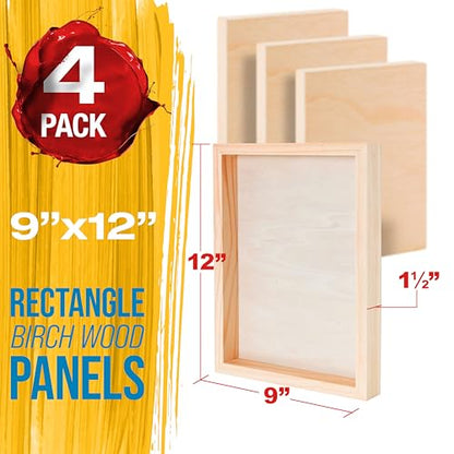 U.S. Art Supply 9" x 12" Unfinished Cradled Wood Panels for Painting | Gallery 1-1/2" Deep (4 Pack) - Artist Depth Birch Wooden Wall Canvases - Mixed-Media Craft, Acrylic, Oil, Paint Pouring - style: 9 Inch x 12 Inch