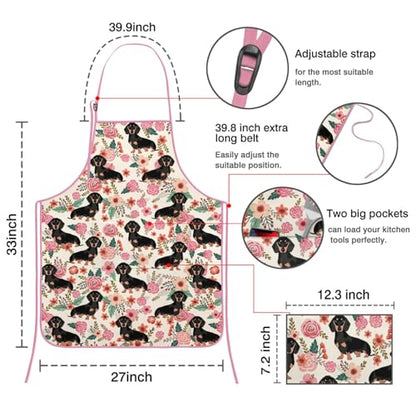 Apron with 2 Pockets,Kitchen Chef Artist Aprons for Cooking Gardening Baking Painting, Waterproof Apron 33" x 27" - color: Dachshund