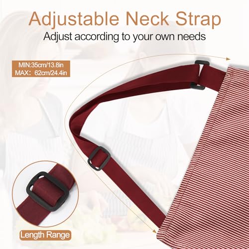 VALOME 2 Pack Kitchen Aprons with Pockets, Cooking Chef Apron for Men Women | Adjustable Neck Strap, Unisex Bib Soft Aprons, Cotton-Blend, for Grilling Cooking Gardening Baking - color: Brown & Red