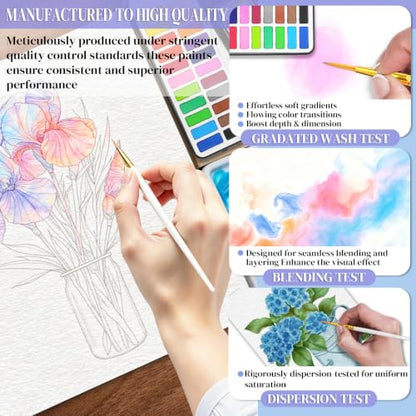Watercolor Coloring Book Kit for Adults 24 Color Paint Set with Brush