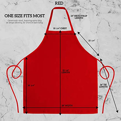 12 Pack Bib Apron - Unisex Red Aprons, Machine Washable Aprons for Men and Women, Kitchen Cooking BBQ Aprons Bulk (Pack of 12, No Pockets, Red) - color: Red, size: 12 Pack