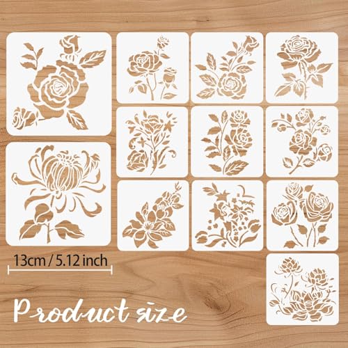 12 Pcs Large Flower Stencils for Painting, 5.12 X 5.12 Inch Flower Stencils for Crafts Reusable, Wood and Wall Stencils for Painting Large Pattern, DIY Templates Holiday Wall Paper (H) - style: H