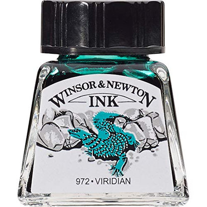 Winsor & Newton Drawing Ink, 14ml Bottle, Viridian | Fast-drying, transparent & water-resistant; Outstanding Color Brilliance; Perfect for brush, dip pen, airbrush applications. - color: Viridian, style: 14ml Bottle