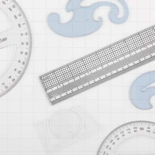 Acurit Drafting Introduction Set of 8 - Professional Drafting Tools for Architects & Artists: Includes Triangles, Grid-Scale Ruler, Lettering Guide, Protractors & French Curves - Drafting Kit - size: Set of 8