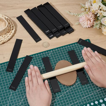 BENECREAT 14Pcs Polymer Clay Depth Guide, 2/3/4/5/6/7/10mm Black Clay Roller Guide, Acrylic Polymer Clay Tool Set, Mudboard Tools for Pottery, 6x1 Inch - color: Black