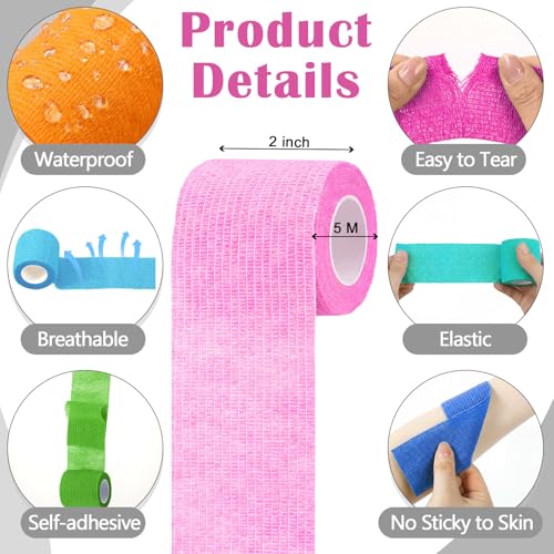 Treela 64 Pack 2" X 5 Yards Self Adhesive Bandage Wrap Fresh Color | Cohesive Flexible Wrap for Wrist Ankle Fingers, Breathable Sports Tape, Self Adherent Rolls for Pets Vet, Coban Style - color: Fresh Color, size: 2 Inch X 5 Yard