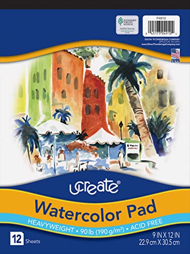UCreate Watercolor Pad, 90 lb., 9" x 12", 12 Sheets | Perfect for painting, art lessons, crafts and creative projects