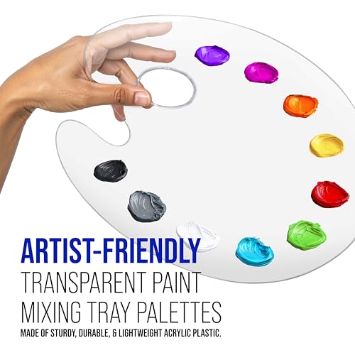 U.S. Art Supply 9" x 11.8" Clear Oval Acrylic Painting Palette (2-Pack) | Artists Transparent Plastic Mixing Paint Palette Tray - Non-Stick Surface for Acrylic and Oil Paint - size: 9-inch x 11.8-inch
