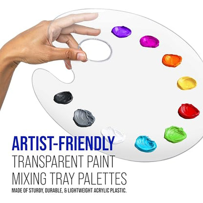 U.S. Art Supply 9" x 11.8" Clear Oval Acrylic Painting Palette (2-Pack) | Artists Transparent Plastic Mixing Paint Palette Tray - Non-Stick Surface for Acrylic and Oil Paint - size: 9-inch x 11.8-inch