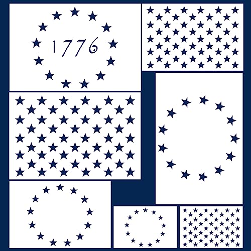 Koogel American Flag 50 Star Stencil, 13 Stars 1776 Stencils for DIY Crafts | Patriotic Decorations, Party, School Projects, Reusable Drawing Templates for Painting on Wood, Wall, Paper, Fabric - style: 7 PCS