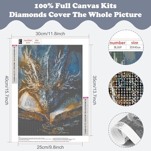 SENQAO Diamond Art Kits for Adults, Dragon Diamond Painting Kits for Beginner Book Round 5D Full Drill Diamond Dots Crafts for Home Wall Decor Gifts 12x16 inch - color: dragon - 02