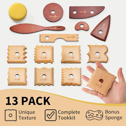 Pottery Ribs Tool Set, Clay Ceramic Shaping & Smoothing Tools, Pottery Foot Shaper Trimming for Carving,Beech Wood (13 Pieces) - color: Black