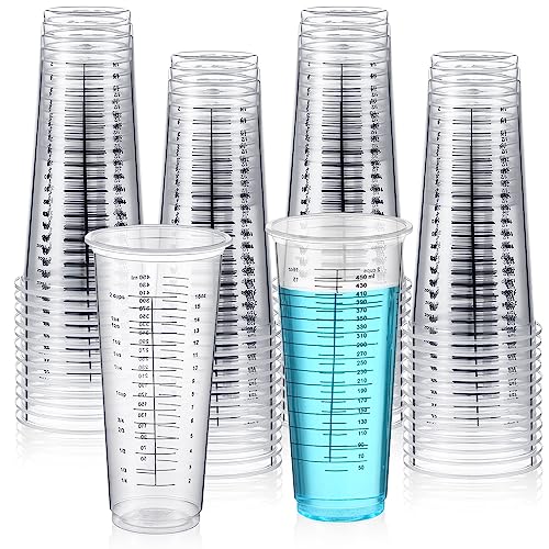 Dandat 100 Pcs Disposable Measuring Cups 16 oz Plastic Resin Epoxy Mixing Cups for Liquids Paint Mixing Cooking and Baking Supplies