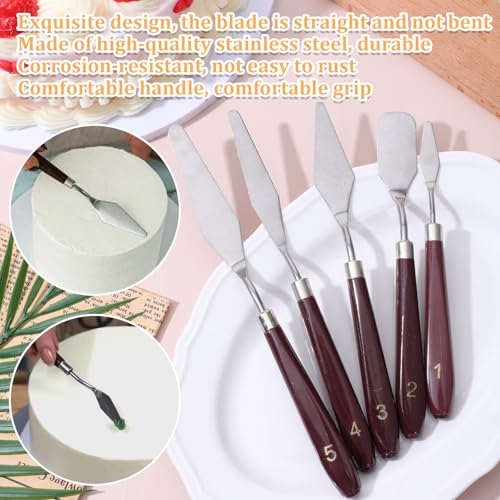5 Pcs Cake Cream Spatula, Stainless Steel Cake Apatula Palette Knife Offset Spatula Baking Pastry Tool for Cakes Fondant Chocolate