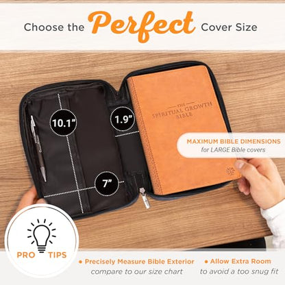 Christian Art Gifts Men & Women’s Bible Cover – Gray Canvas, Large Size with Jesus Fish Symbol – Durable, Inspirational Scripture Case with Zipper Closure, Handle, Pen Loop & Storage Pockets - color: Gray/Jesus Fish, size: Large