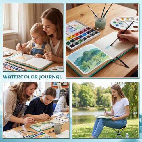 40 Sheets Watercolor Journal, 4x6 in, 140 Lb Cold Press Paper, Blue | Cotton Paper, 300 Gsm, Wirebound with Tear-Out Pages, Elastic Closure, for Watercolor, Sketching & Mixed Media - color: Turquoise