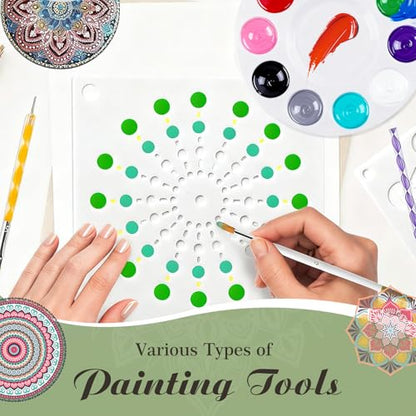 Mandala Rock Painting Kit - Mandala Dotting Tools Kit - 5 Large Wooden Rocks for Painting with 6 Stencil Supplies, Dotting Tools for Painting - Dot Art and Crafts for Adults Women - Mothers Day Gift