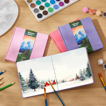 Mooliwe 4 Pcs Watercolor Travel Journal Watercolor Sketchbook Painting 5 x 5 Inch 300 GSM Cotton Cold Press Notebook for Painter Beginner Graduation Gift(Pink Purple) - color: Pink Purple