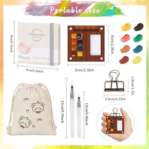 Travel Watercolor Paint Set - Pocket 8-Color Mini Paint Kit with Sketch Pad - color: 8 Colours D