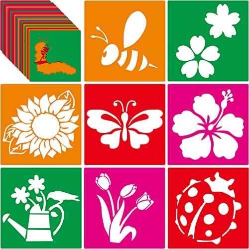 Henoyso 24 Pcs Summer Flower Stencil for Kids 8 Inch Reusable Templates | Plastic, Drawing Painting Templates, Large, Garden, Spring, Butterfly, Pink, Wood Paper Scrapbook, Wedding DIY Art Crafts - style: Flower Style
