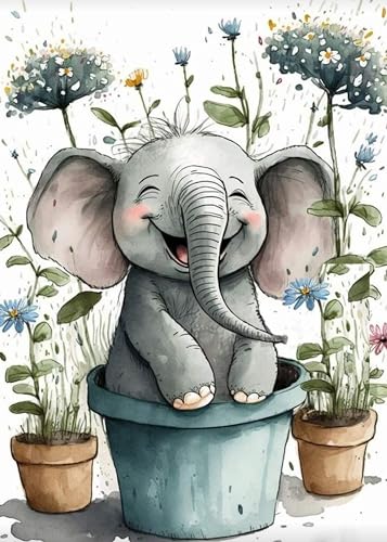 FOXKISS Baby Elephant Diamond Art Painting Kits for Adults, Full Drill Diamond Dots Paintings for Beginners, Round 5D Paint with Diamonds Pictures Gem Art Painting Kits DIY Crafts Kits 12x16inch - color: h