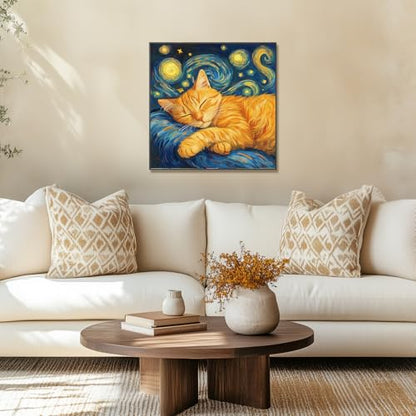 RYMILIE Cat Diamond Art, Starry Night Diamond Art Kits for Adults Beginners,5D DIY Full Drill Diamond Painting Cat Gem Art, Home Wall Art (14x14 inch) - color: DP03645