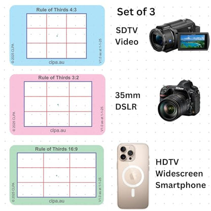 Rule of Thirds Directors Viewfinder Card | Australian Designed and Made; Artist Viewfinder for Drawing and Photography; 3:2, 4:3 and 16:9 - size: Rule of Thirds