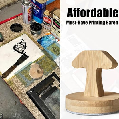 Bamboo Baren for Printing Comfortable Handle for Pressure Smooth Linocut Blanket Press Stamp Embossing Tool Bottom Ideal for Block Printing, Crafting, Scrapbooking Art Supplies