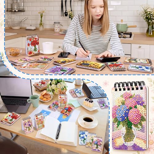 Fuyoooo 12 Pcs Fresh Floral Diamond Art Notebook for Adults, 4.72 x 2.83'' | Summer Fresh Floral Diamond Art Kits, Flower DIY Cover Notebook Diamond Painting for Beginner, 5d Journal Notepad Accessories - style: Fresh Floral