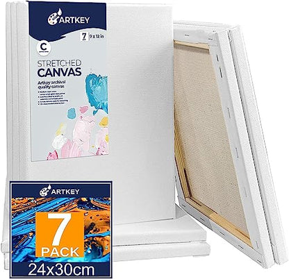 Stretched Canvases for Painting 9x12 Inch 7-Pack, 10 oz Triple Primed Acid-Free 100% Cotton Blank Canvas, Rectangular Canvas for Oil Paint Acrylics Pouring & Wet Art Media - size: 9"x12"(7-Pack), style: Studio