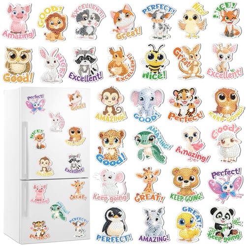 Xuhal 30 Pcs Positive Diamond Painting Magnets Diamond Art Kits for Adults | Inspirational Animal Refrigerator Magnets, 5D Rhinestone Fridge Magnetic Sticker, Diamond Club Gifts, Small DIY Crafts - color: Inspirational