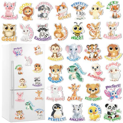 Xuhal 30 Pcs Positive Diamond Painting Magnets Diamond Art Kits for Adults | Inspirational Animal Refrigerator Magnets, 5D Rhinestone Fridge Magnetic Sticker, Diamond Club Gifts, Small DIY Crafts - color: Inspirational