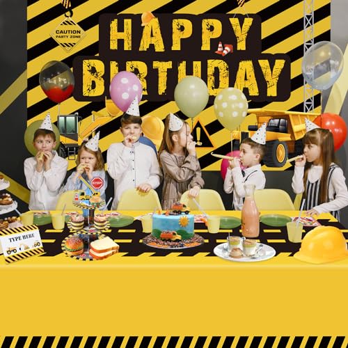 4 Pack Construction Tablecloths - Rectangle Construction Table Covers - Dump Truck Birthday Table Cloth for Kids Boys - 51 x 86 Inch - color: Yellow&black